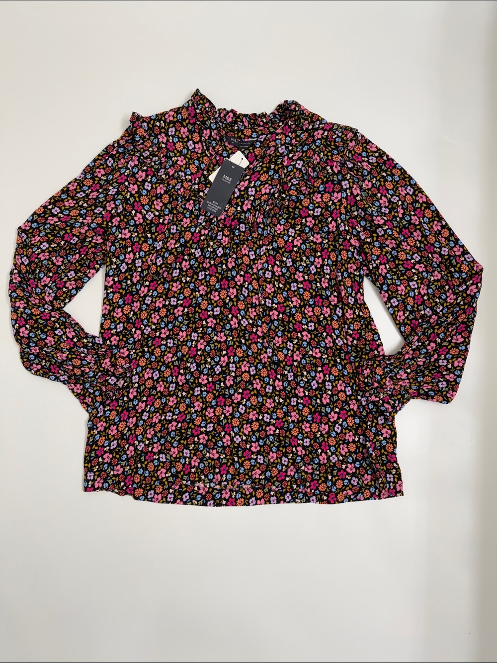 M&S Collection Floral Ruffle Neck Blouse NWT Romantic Cottagecore UK 12 US 8